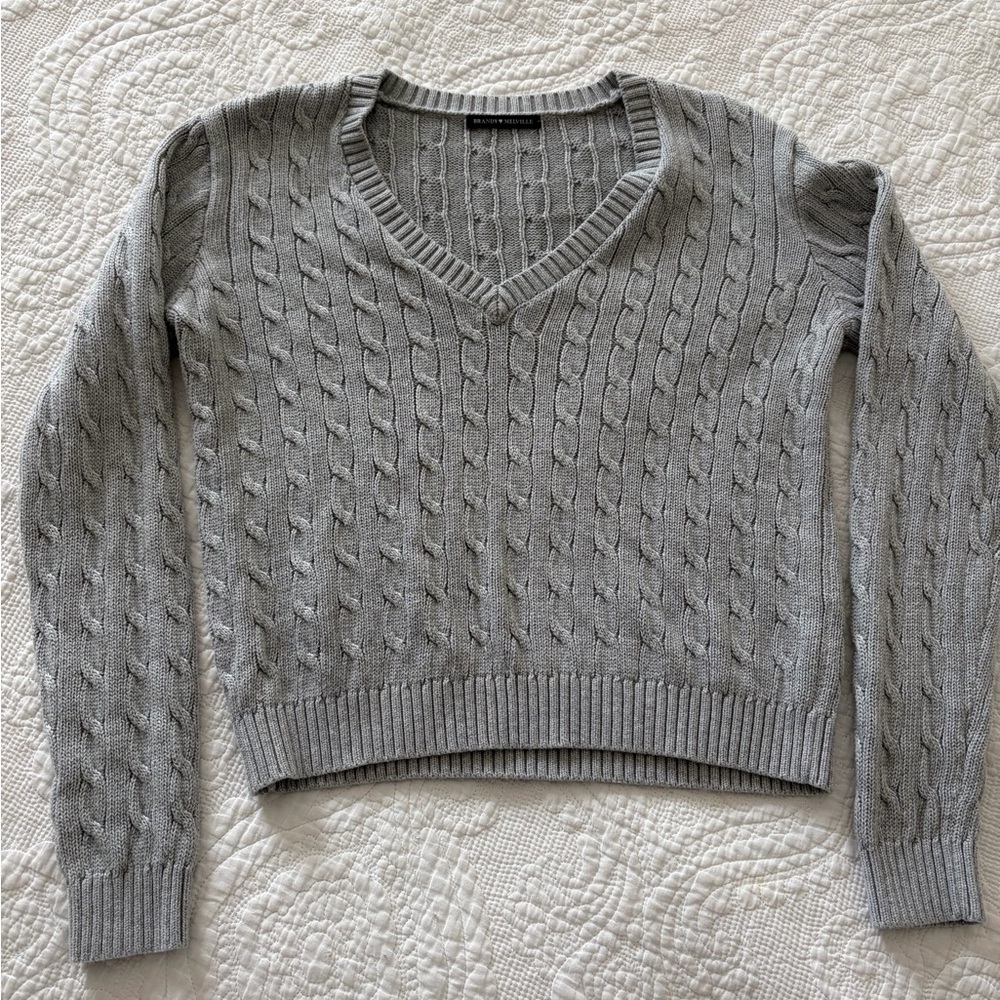 Brandy Melville Light Gray V-Neck Sweater